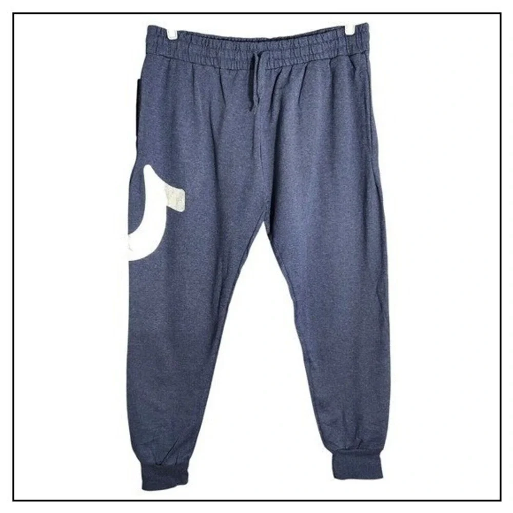 True Religion Sweatpants Men L Blue Horseshoe Logo Streetwear Lounge Drawstring